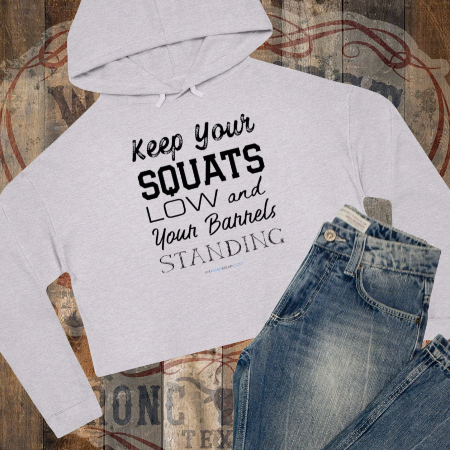 Keep Your Squats Low & Your Barrels Standing Cropped Hoodie